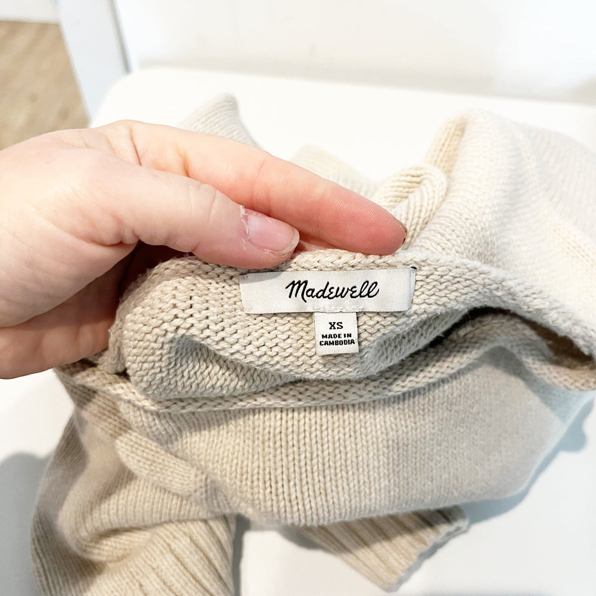 Madewell Rolled Neck Long Sleeve Cotton Sweater Beige Tan XS
