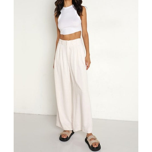 Z Supply High Rise Wide Leg Farrah Linen Blend Pants Trousers Cream Ivory Small