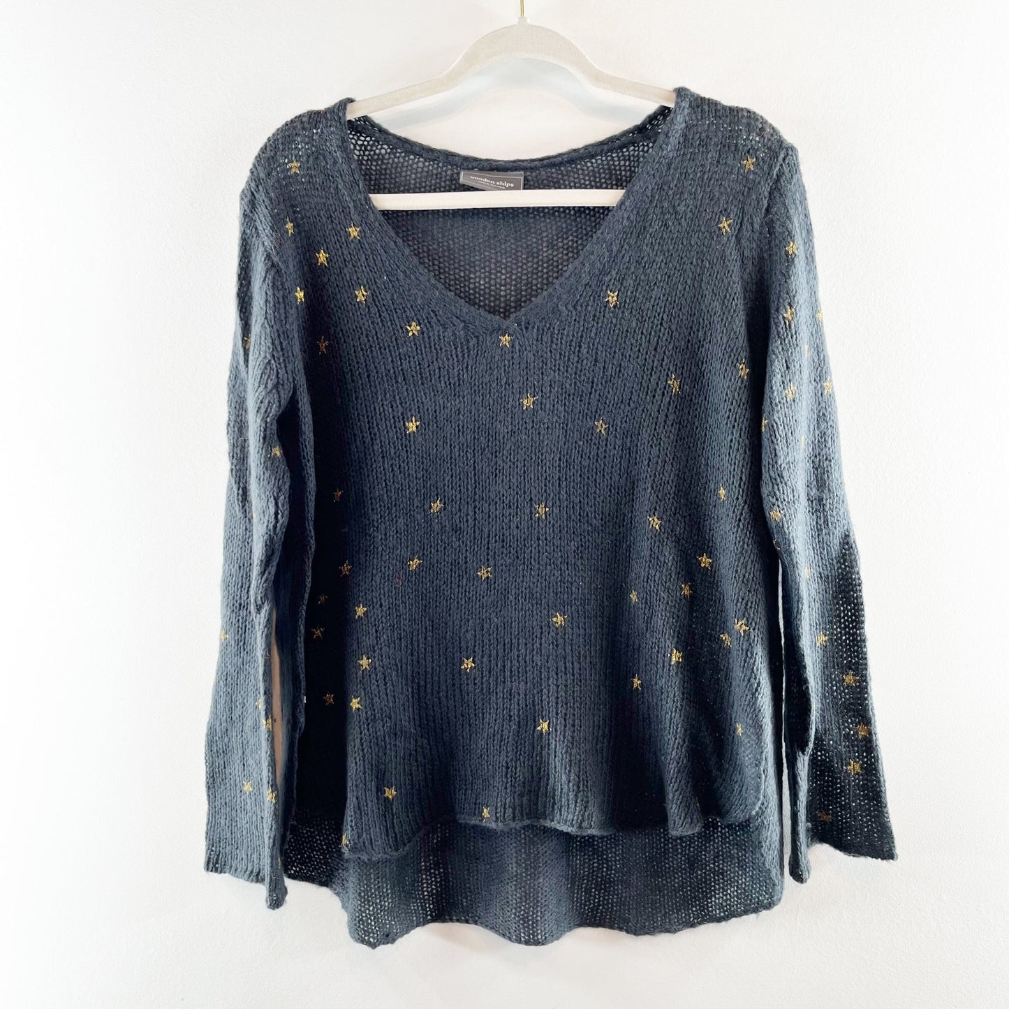 Wooden Ships Falling Star Long Sleeve Hi-Low Hem Knit Pullover Sweater Navy XS