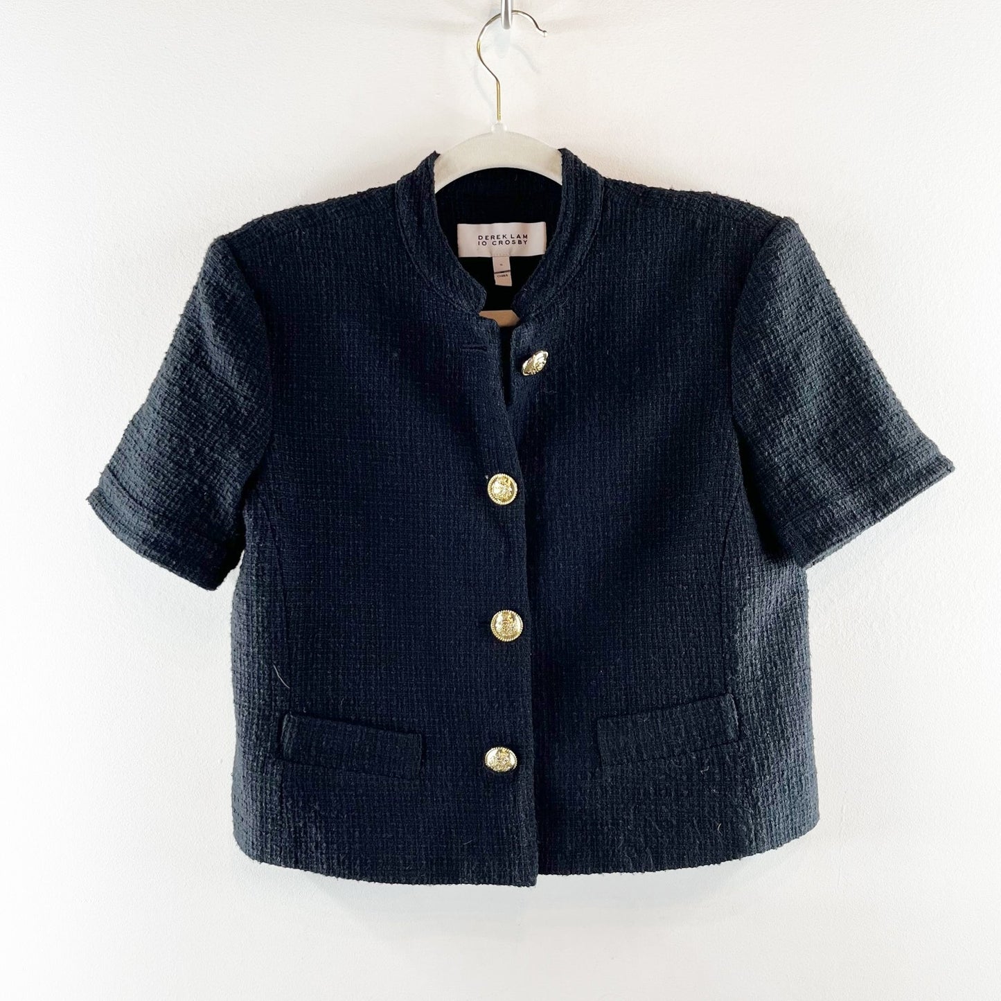 Derek Lam 10 Crosby Short Sleeve Cropped Tweed Blazer Jacket Black Small