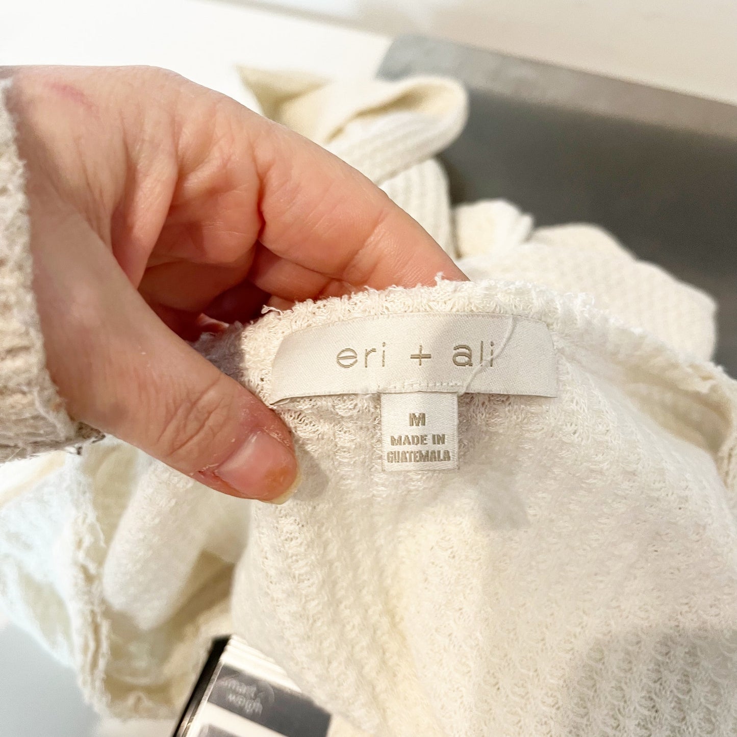 Eri + Ali by Anthropologie V-Neck Waffle Knit Peplum Top White Medium