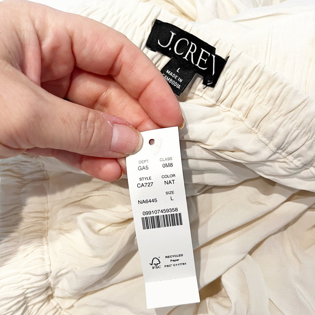 J. Crew Featherweight Crinkle Drawstring Maxi Skirt Cream Ivory Large