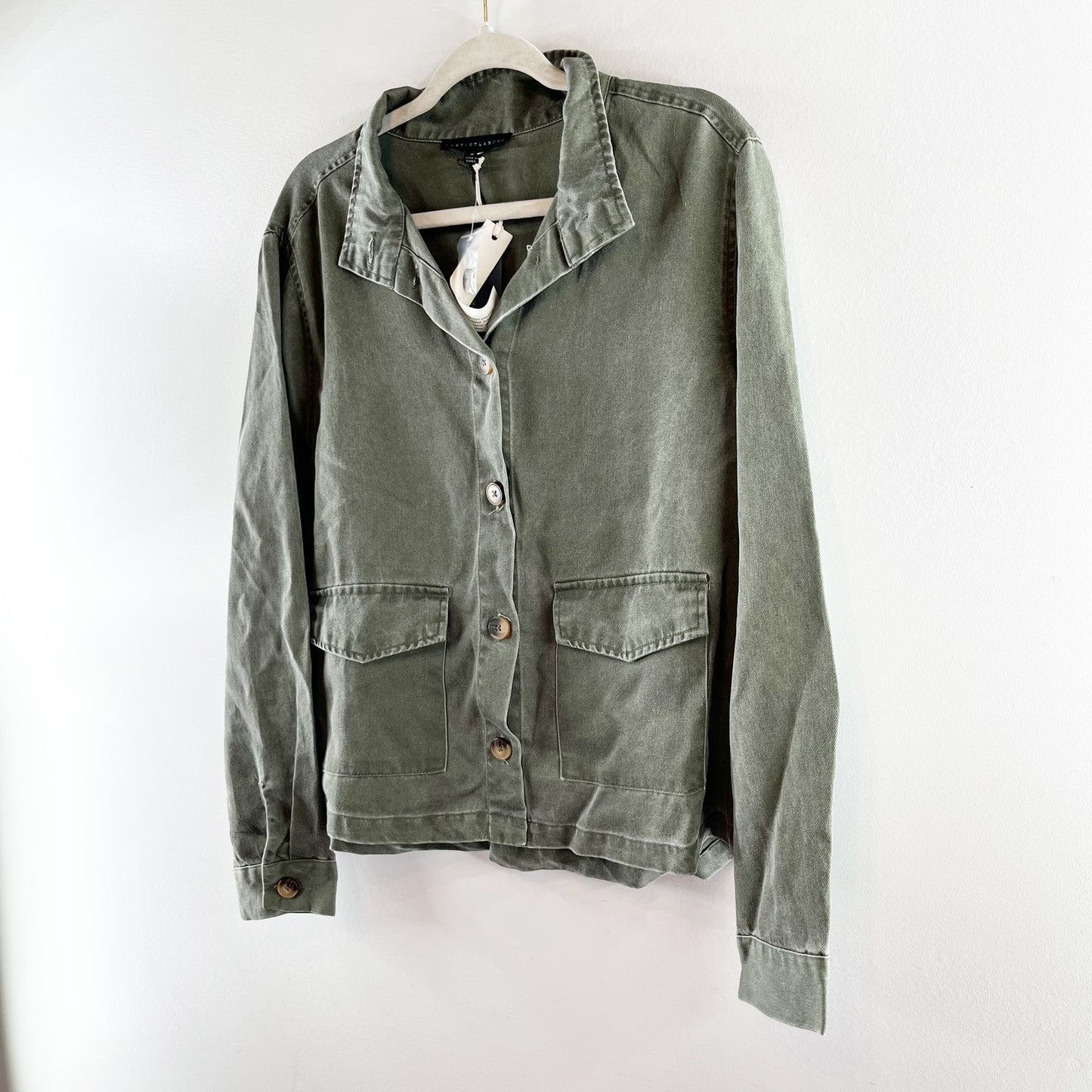 Jane + Delancey Long Sleeve Boxy Canvas Utility Jacket Shacket Green Medium