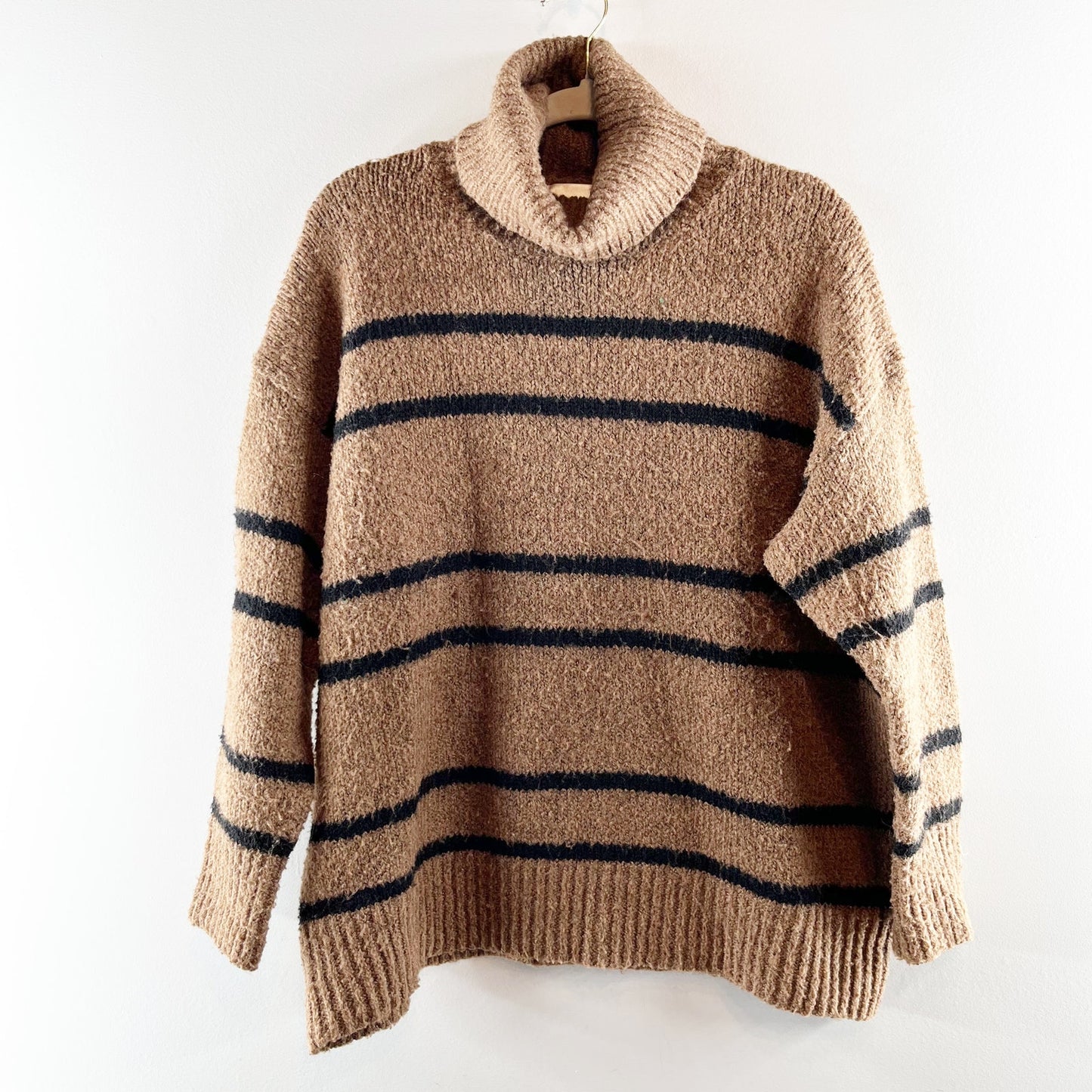Line and Dot Veronica Turtleneck Striped Pullover Sweater Brown Black Small