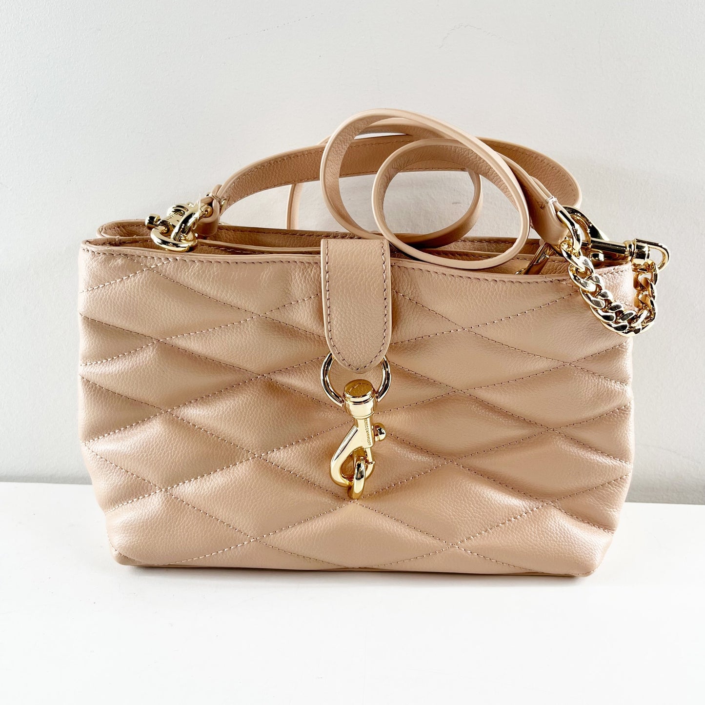 Rebecca Minkoff Edie Tophandle Quilted Crossbody Bag Purse Beige Pink