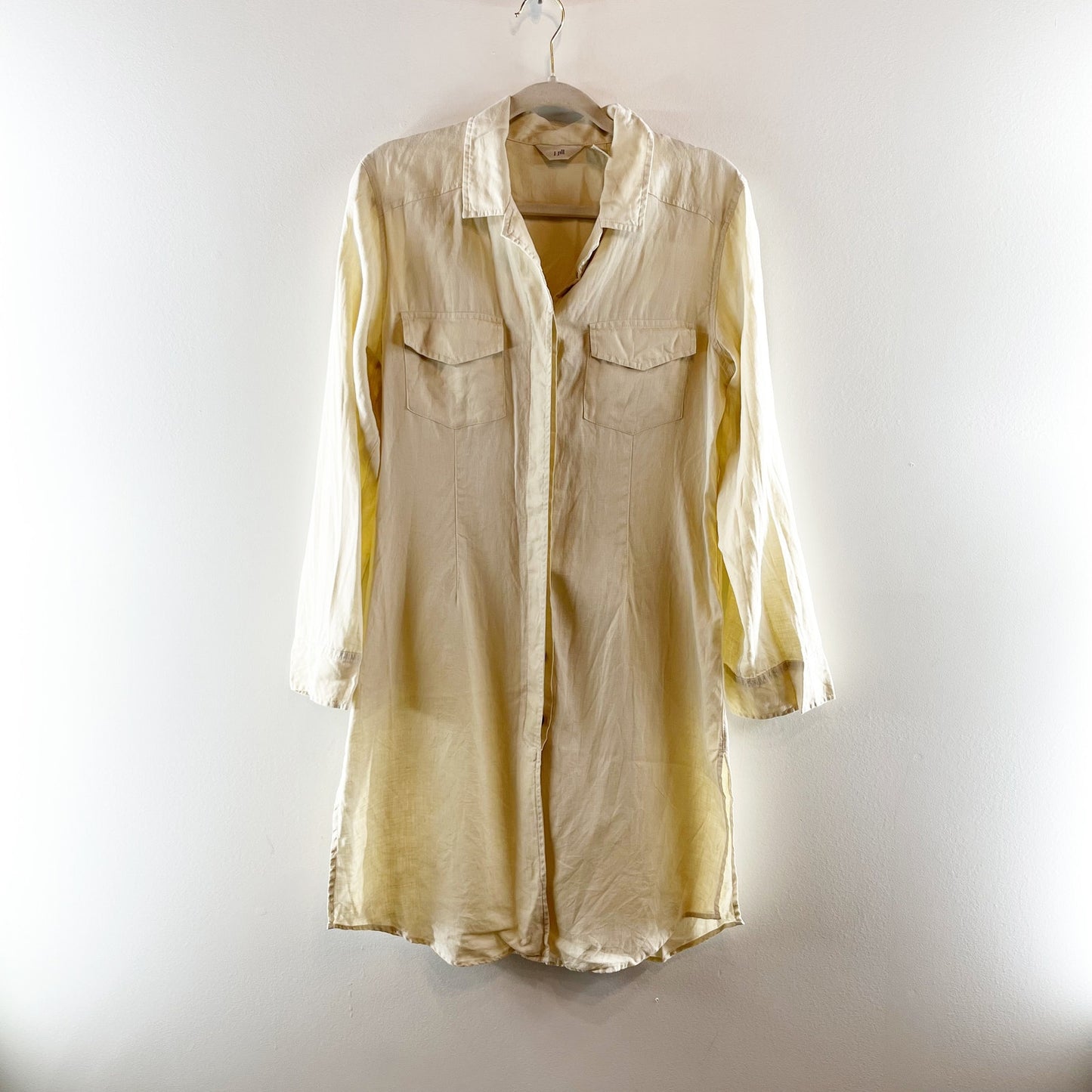 J. Jill 100% Linen Relaxed Fit Long Sleeve Button-Down Shirt Dress Cream 10