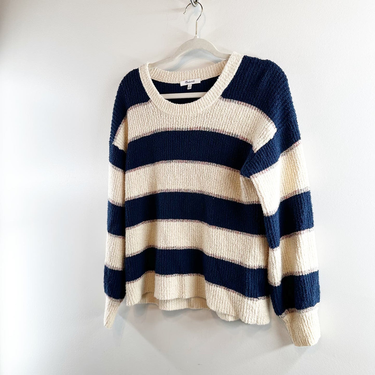 Madewell Striped Crewneck Lakeville Pullover Sweater Navy Blue Cream Small