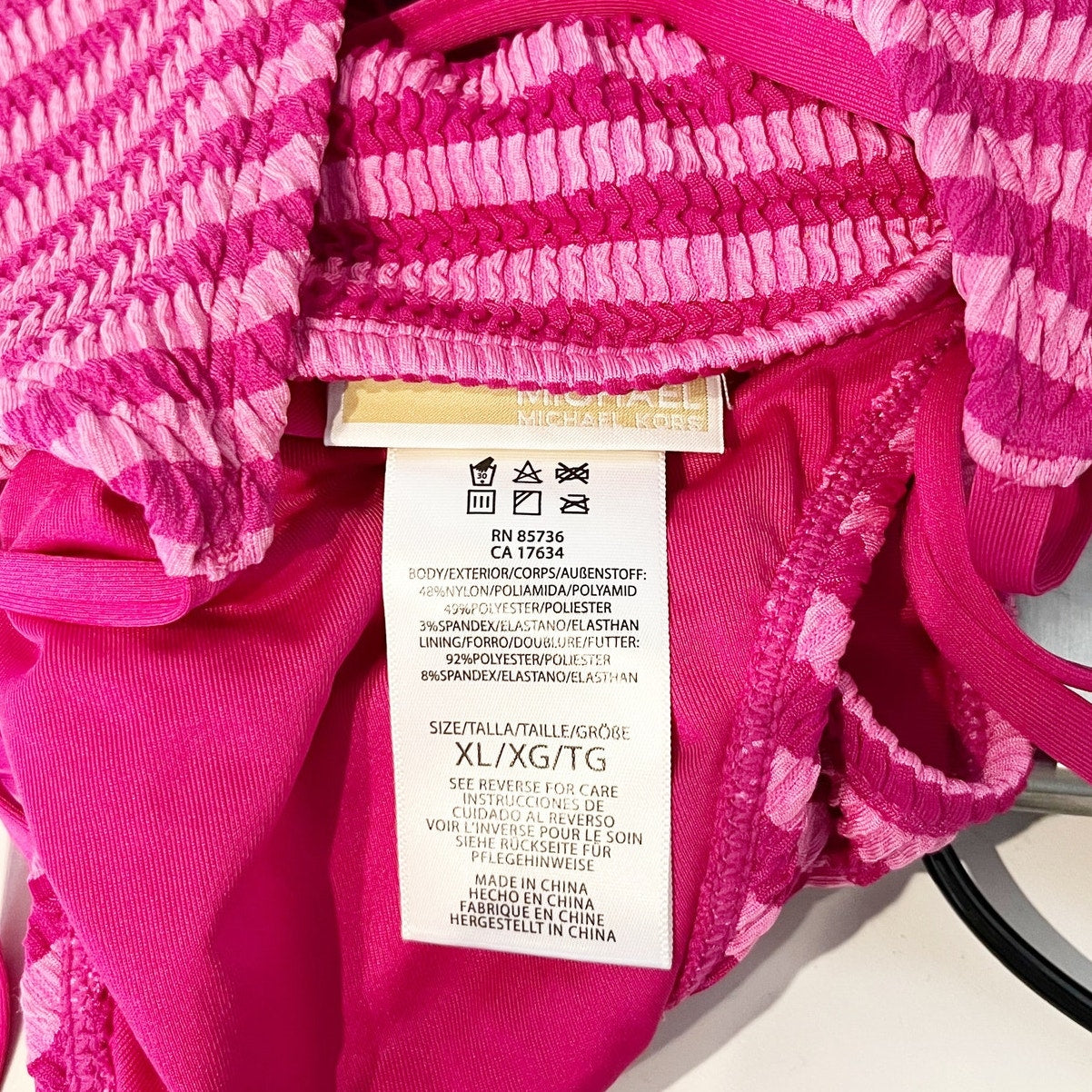 Michael Kors Striped Triangle Tie Two Piece Bikini Set Pink XL