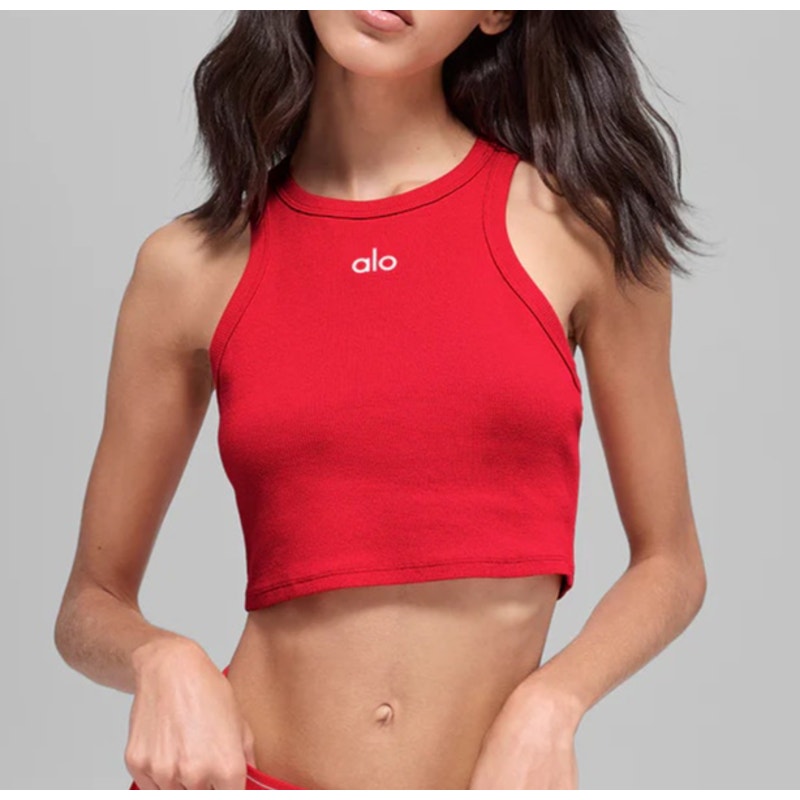 Alo Yoga Aspire Sleeveless Racerback Cropped Ribbed Tank Top Bright Red Small