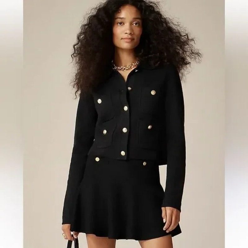 J. Crew Long Sleeve Patch-Pocket Button-Front Knit Sweater Lady Jacket Black L