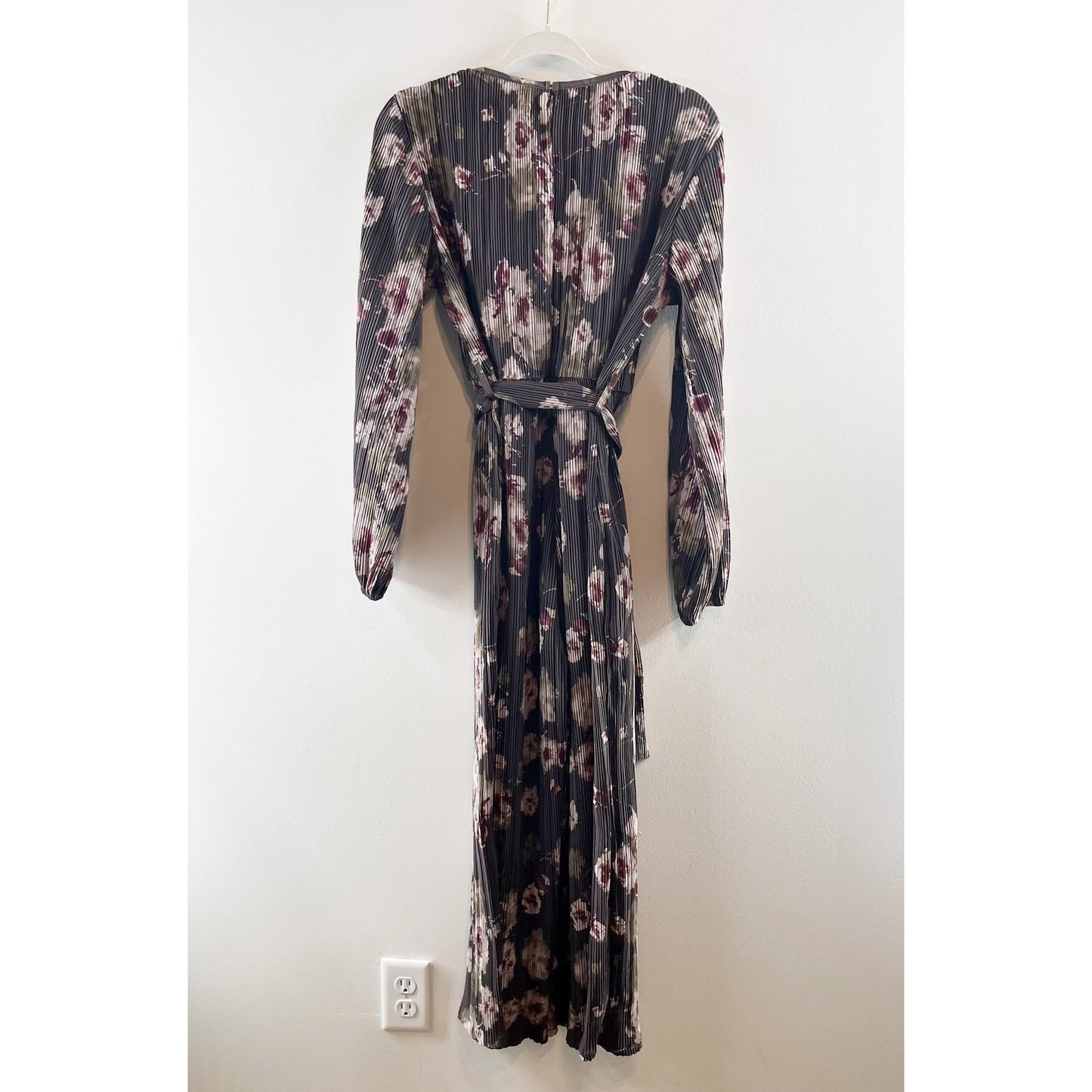 Petal & Pup Solange Floral Long Sleeve Plissé Jumpsuit Steel Gray XL