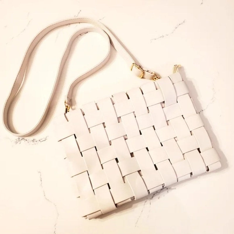 Anthropologie Lindy Woven Crossbody Purse Bag White