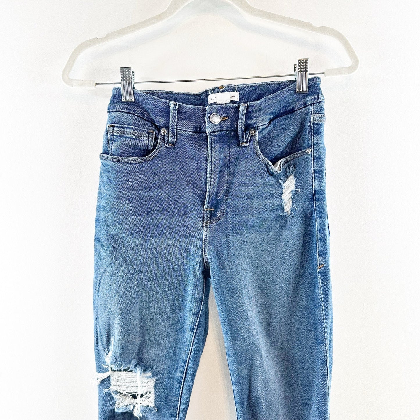 Good American Good Legs High Waisted Distressed Denim Skinny Jeans Blue 2 / 26