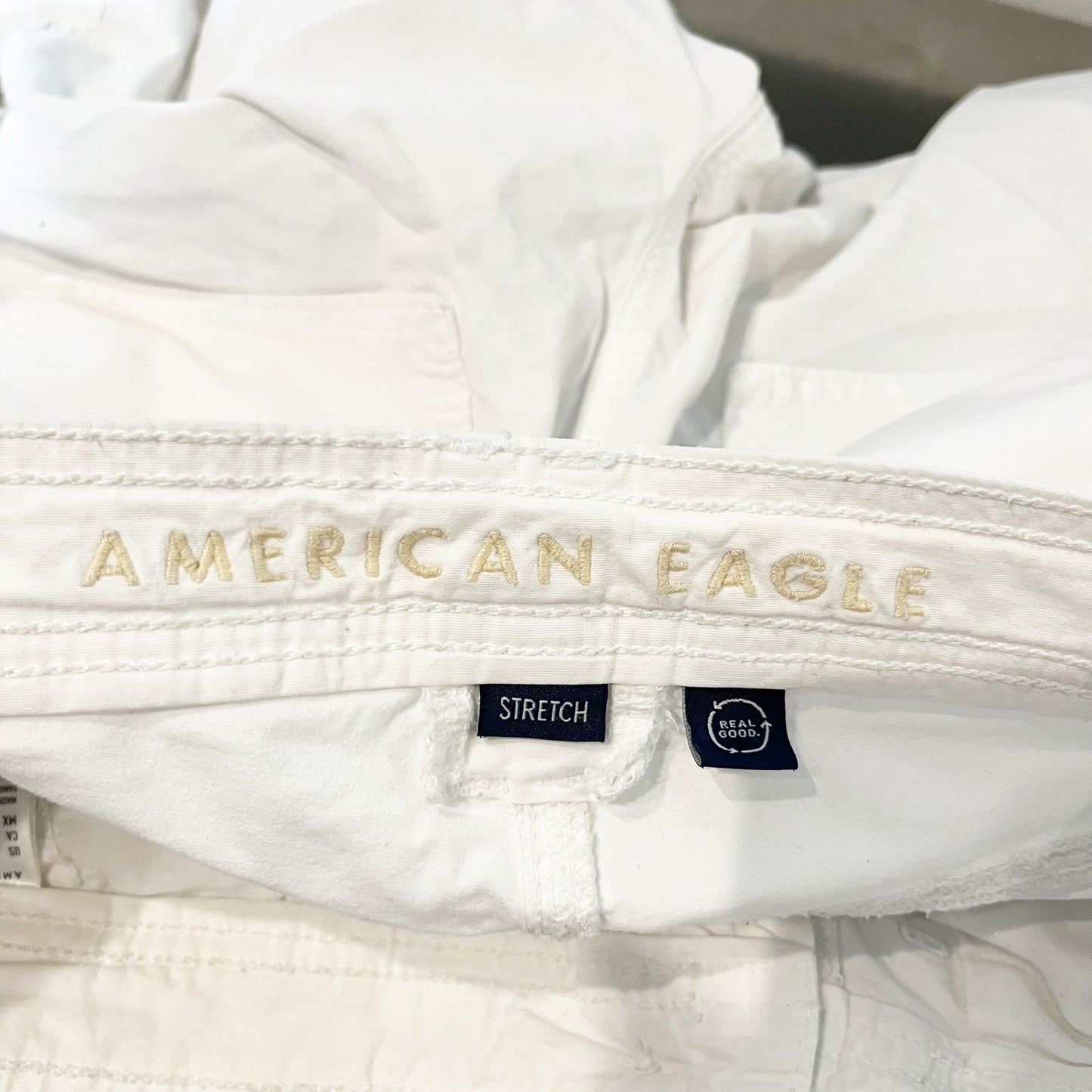 American Eagle Low Rise Cargo Baggy Wide Leg Flare Pants White 4