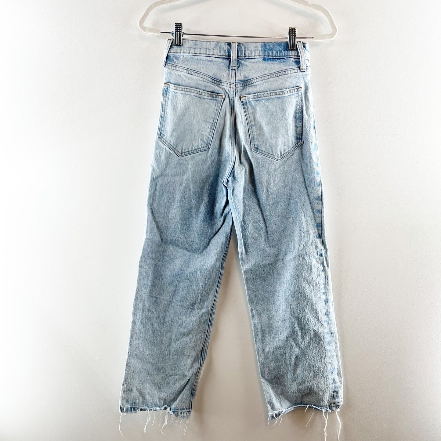Abercrombie The Crop Wide Leg Ultra High Rise Raw Hem Light Wash Blue Jeans 2