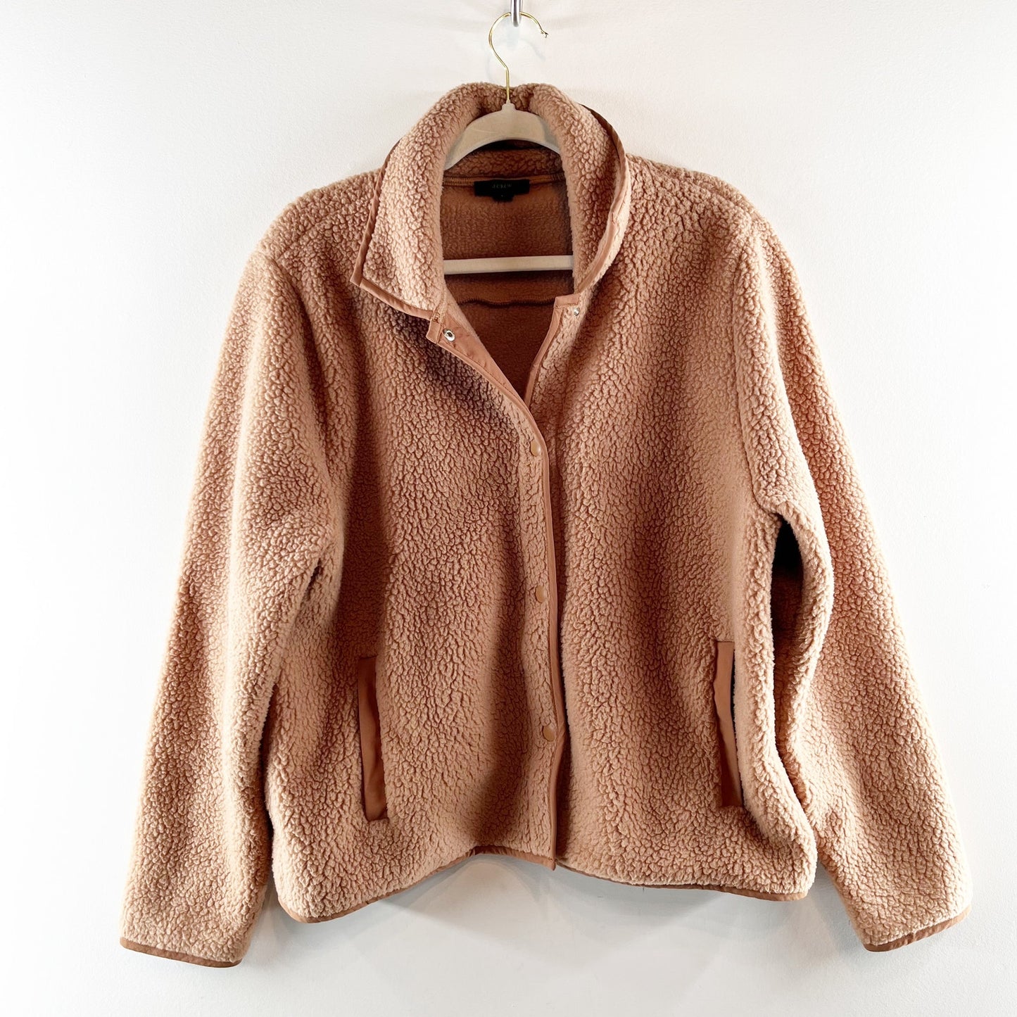 J. Crew Long Sleeve Polartec Fleece Snap-Front Winter Teddy Jacket Brown Large