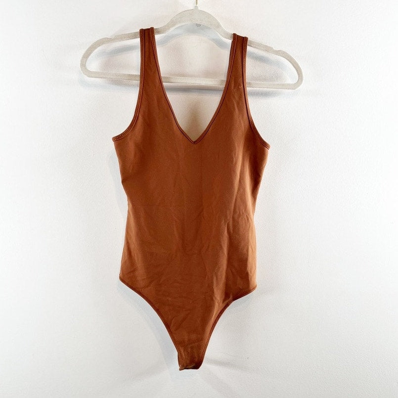 Abercrombie & Fitch Soft AF V Neck Sleeveless Double Lined Tank Bodysuit Brown S