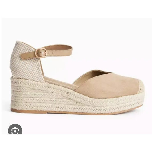 Tu Clothing Canvas Platform Espadrille Wedge Shoes Sandals Cream Tan 8.5