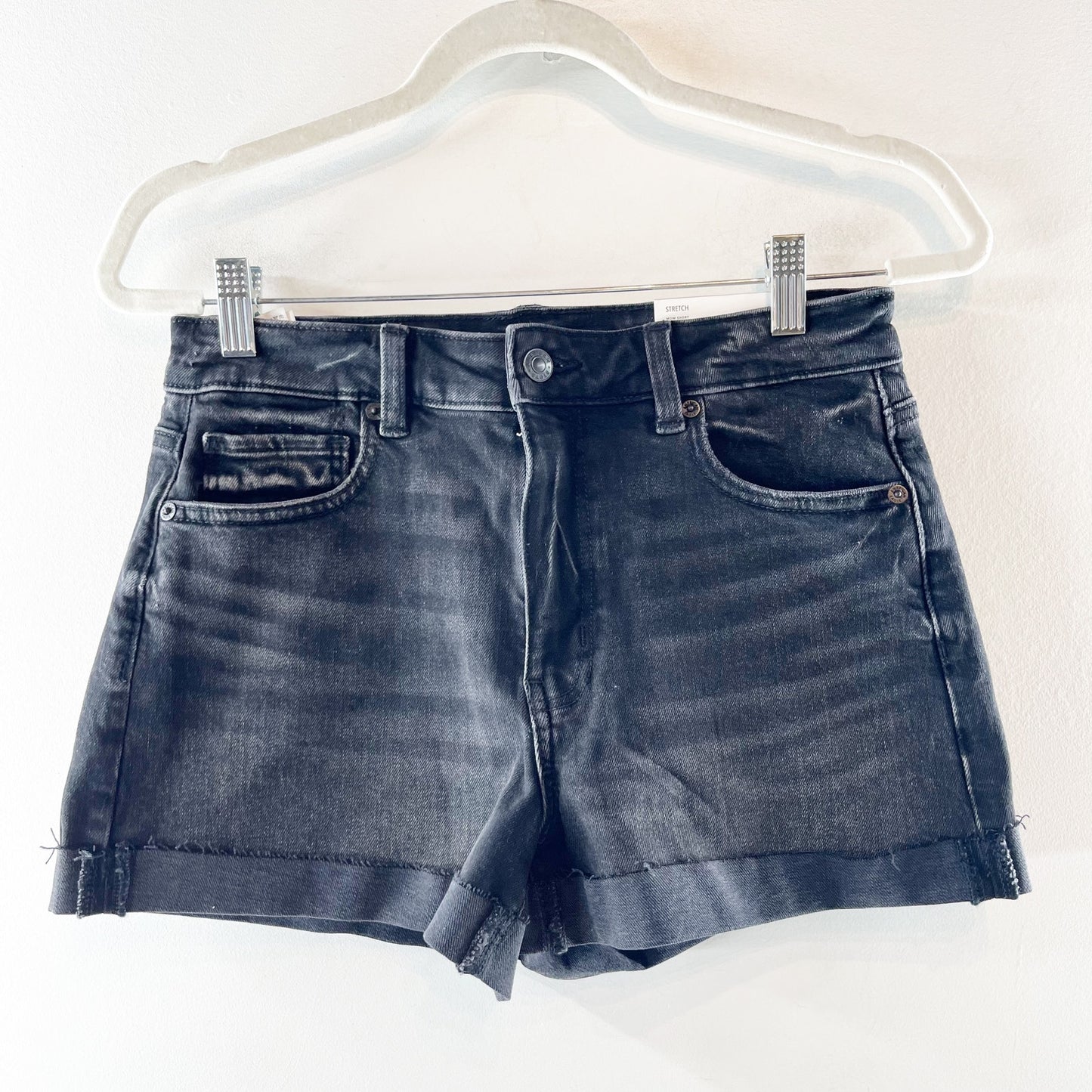 American Eagle Outfitters High Waisted Stretch Denim Mom Jean Short Black 4