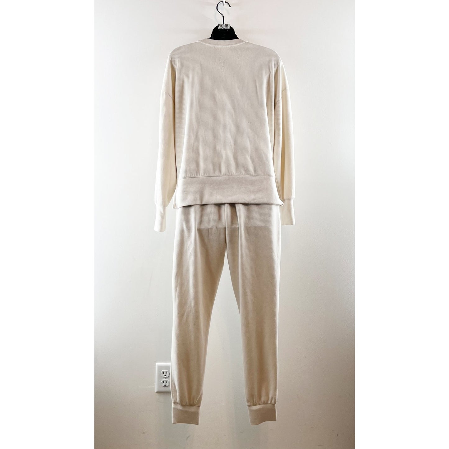 Danskin Ribbed Pullover Crewneck and Jogger Lounge Set Cream XS