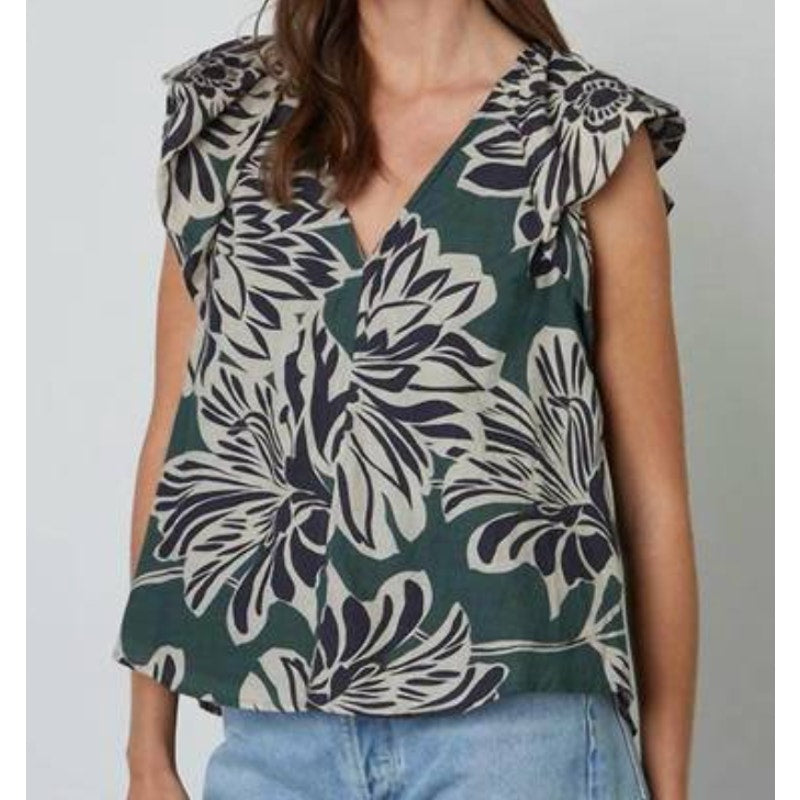 Velvet by Graham & Spencer Kadence Cotton Silk Flutter Sleeve Top Green XS