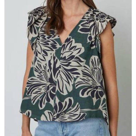 Velvet by Graham & Spencer Kadence Cotton Silk Flutter Sleeve Top Green XS