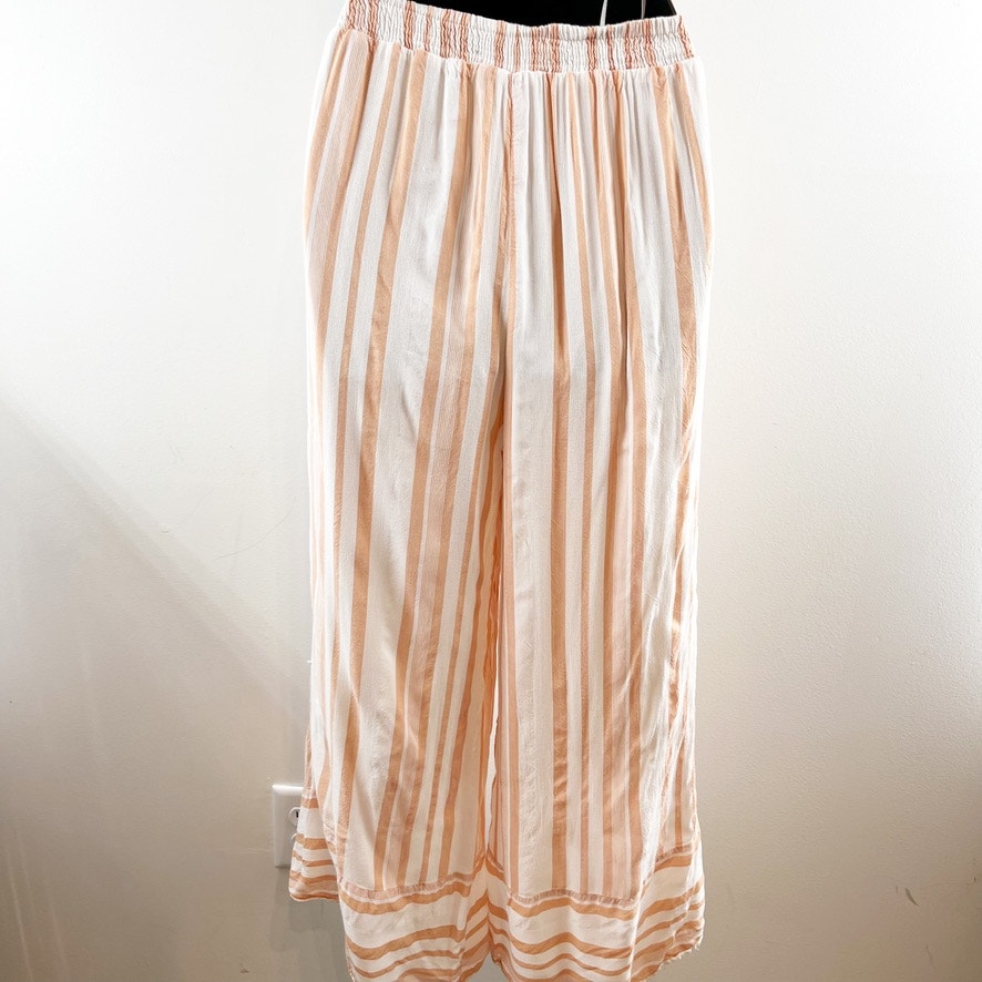 Lost + Wander Halter Bandeau Crop Top Striped Wide Leg Pants Matching Set White