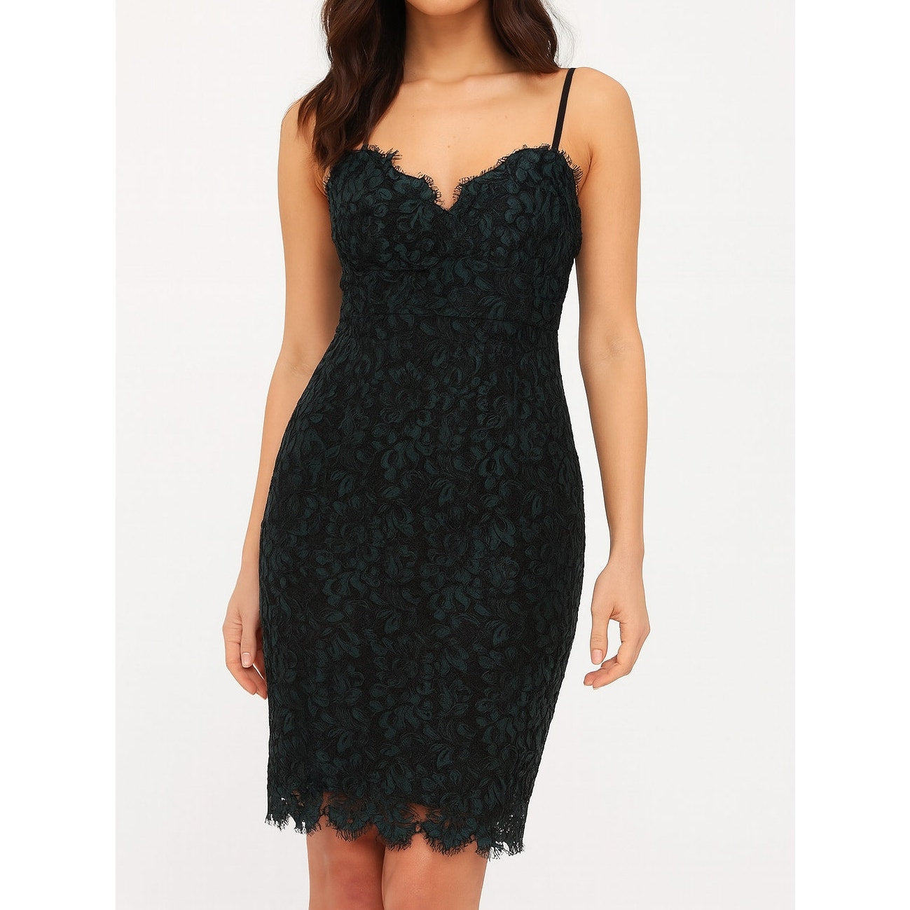 Eliza J Sweetheart Neckline Lace Mini Dress Green Black 2