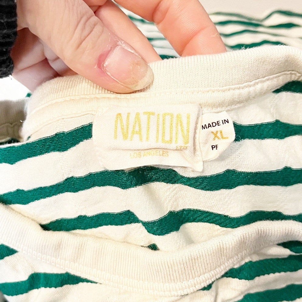 Nation LTD Laurence Shrunken Striped Crewneck Baby Tee Shirt Green White XL