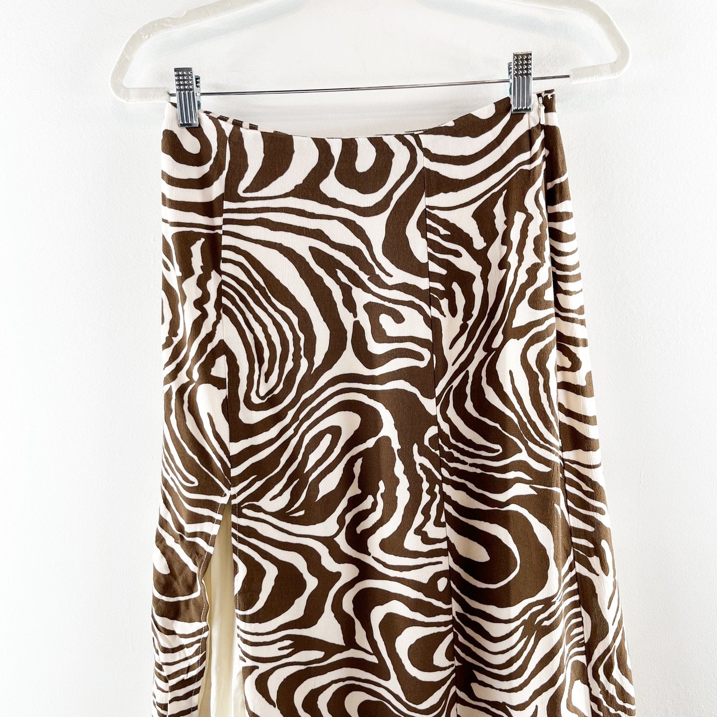 Maeve Anthropologie The Lille Side-Slit Midi Skirt Brown Swirl 2