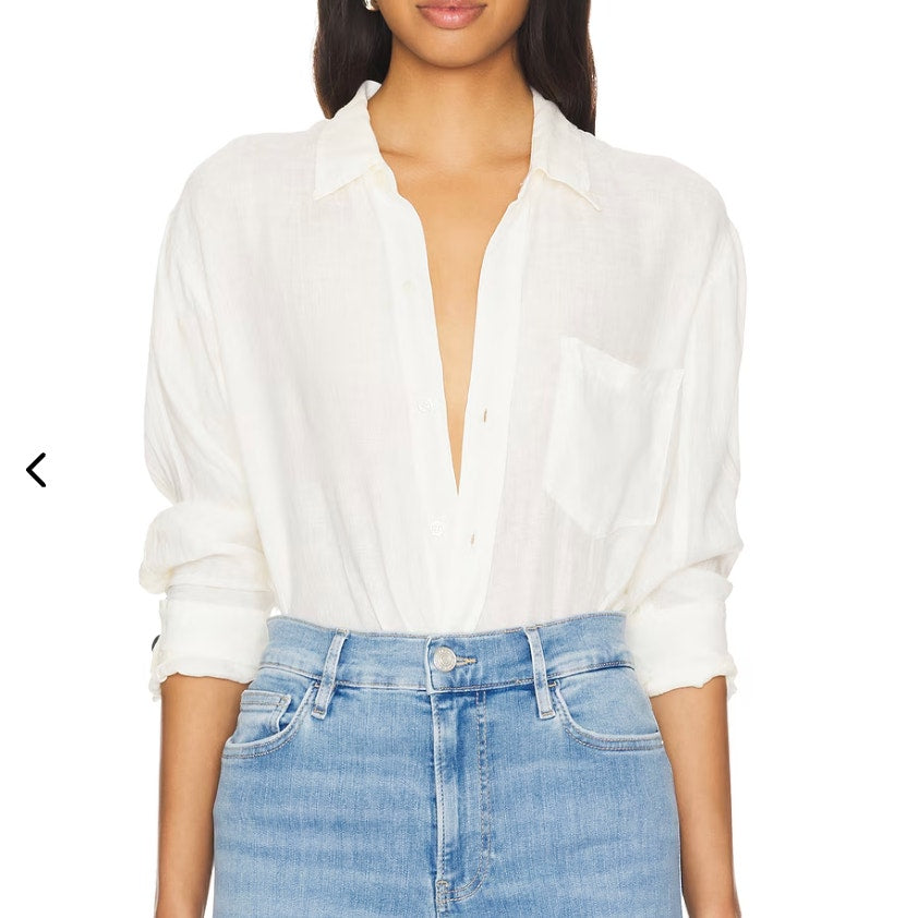 Citizens Of Humanity Kayla Long Sleeve Shrunken Shirt Top Vanilla White XS