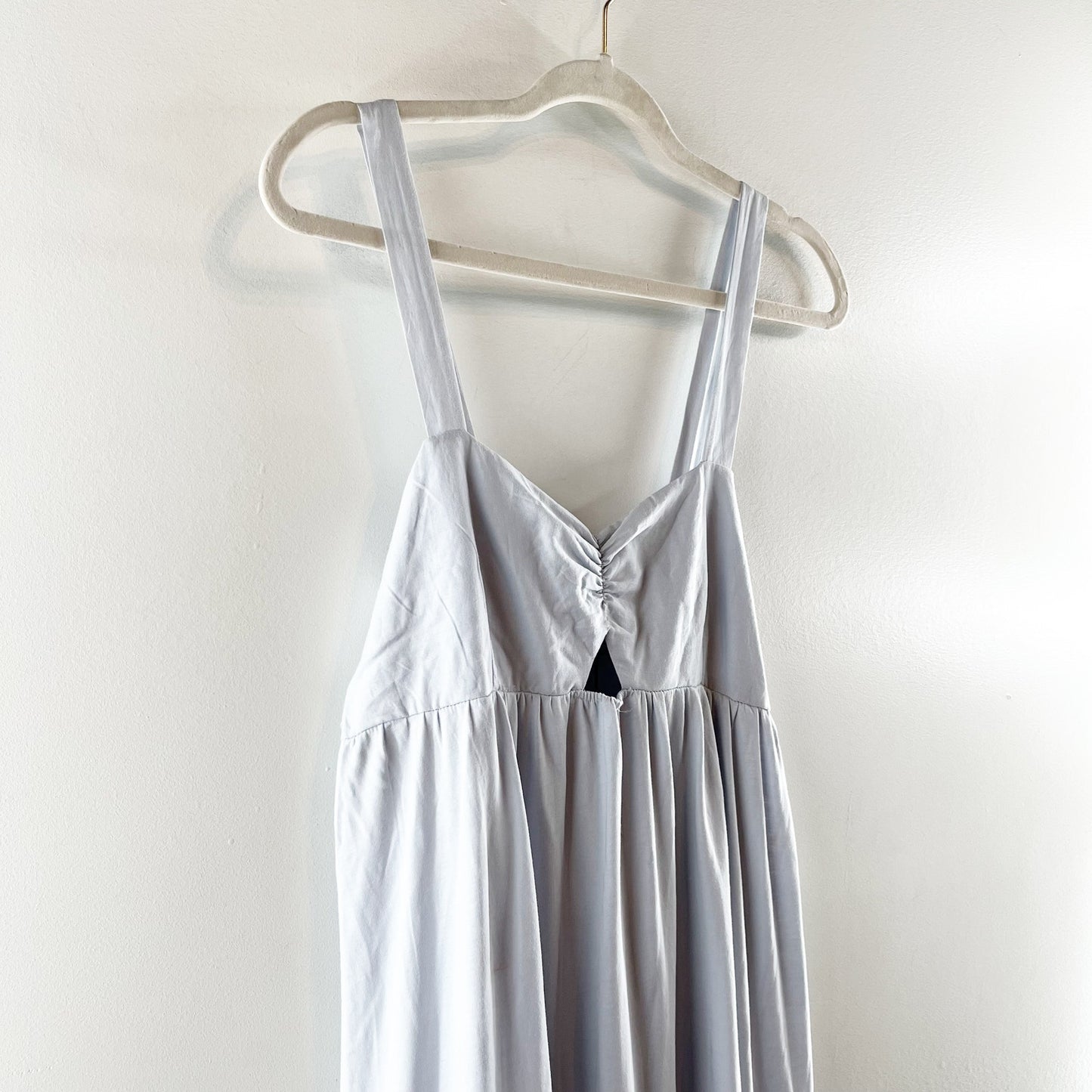 Zara Sleeveless Gathered Front Cotton Tiered Maxi Dress Light Baby Blue Large