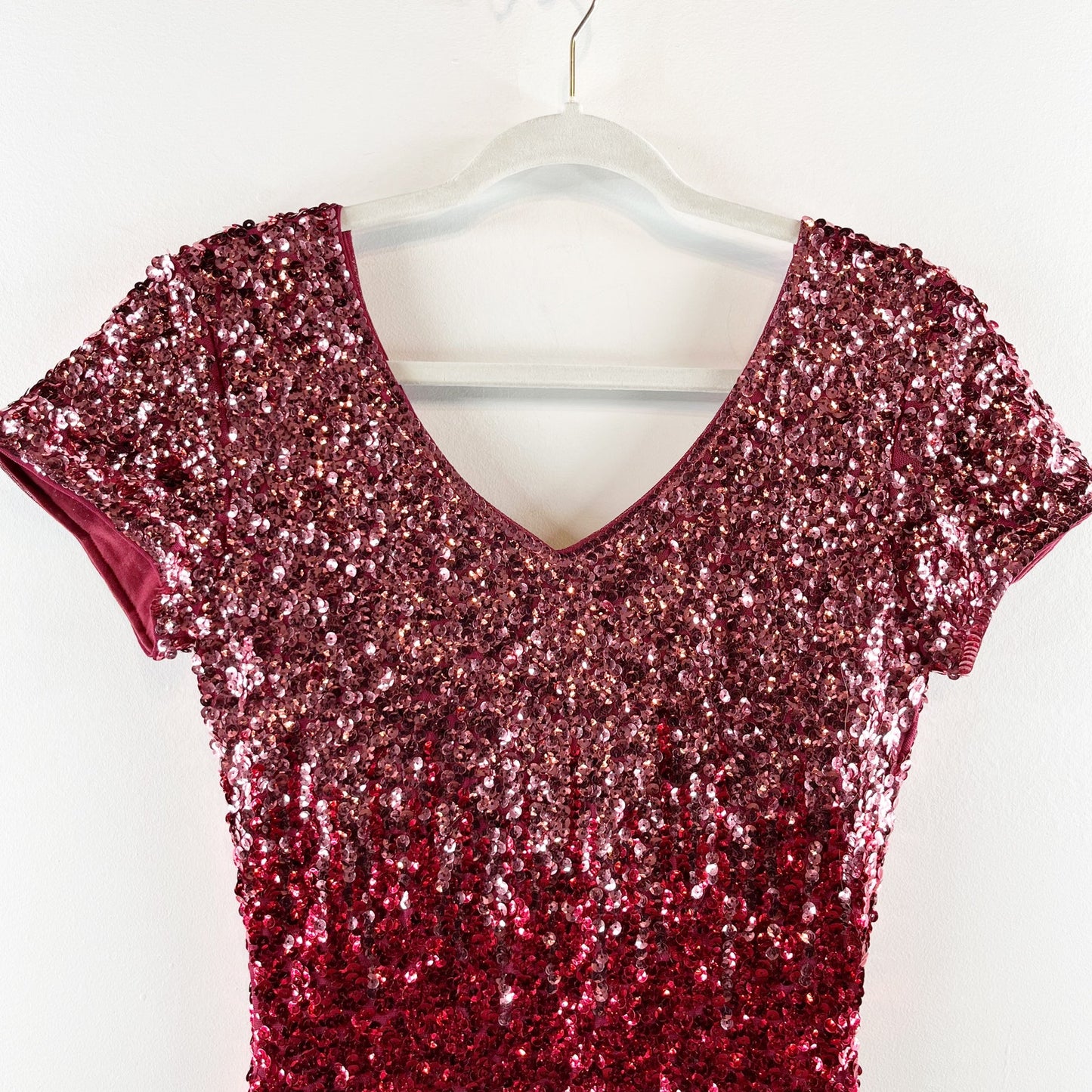 Maner Ombre Sequin Short Sleeve Bodycon Mini Dress Pink Red Black Small