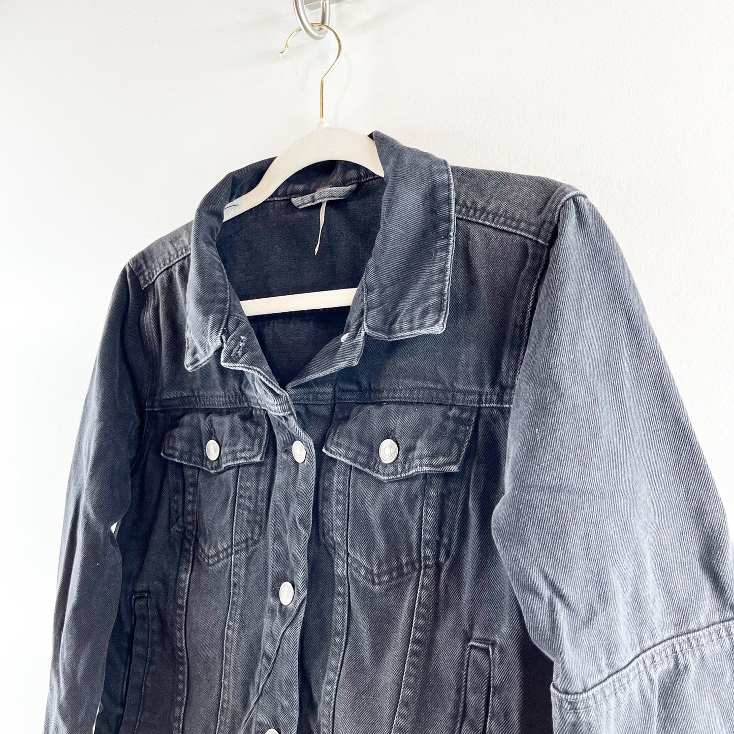 Free People Rumors Trucker Denim Jean Jacket Black Medium