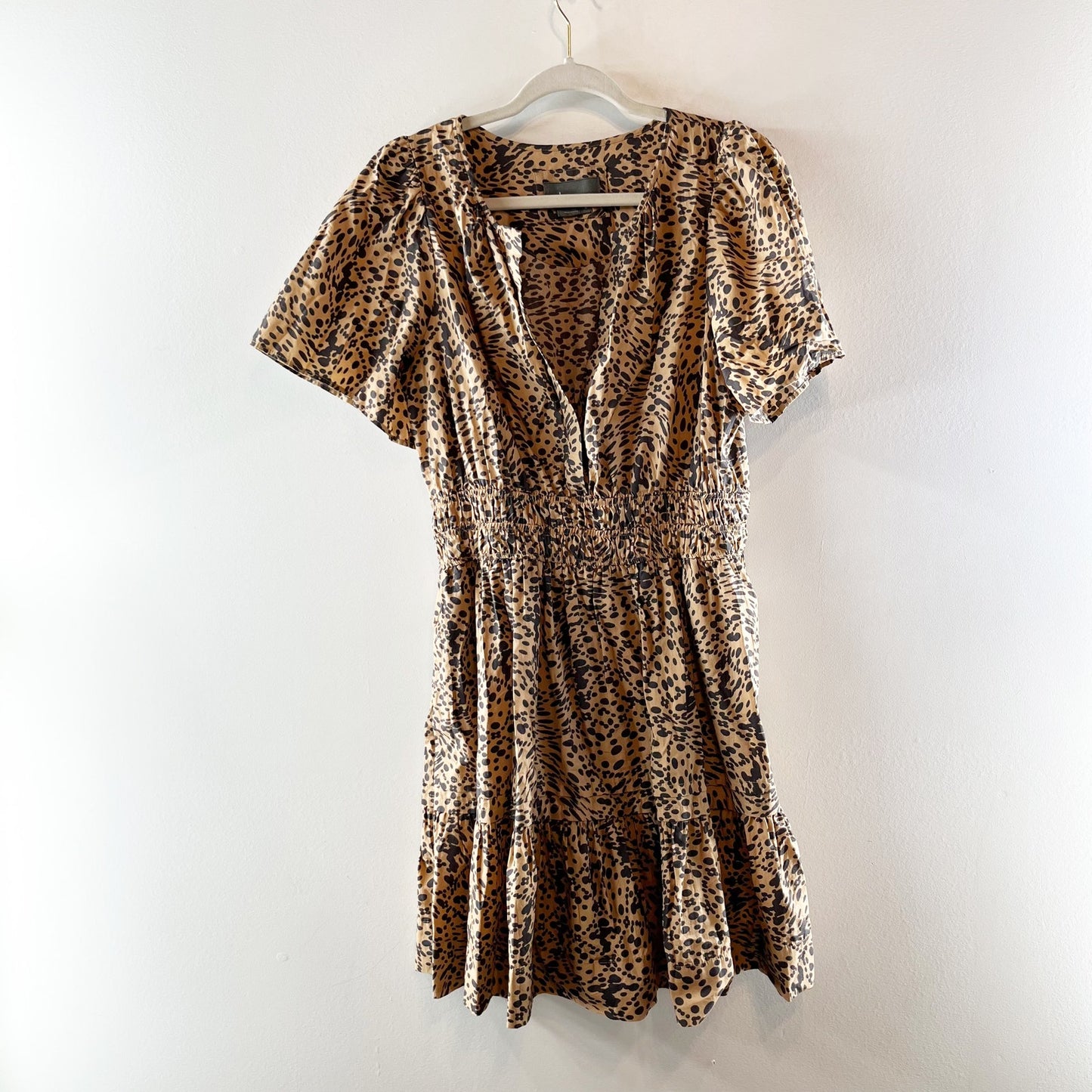 Anthropologie Somerset Short Sleeve Mini Dress in Leopard Print Brown Black M
