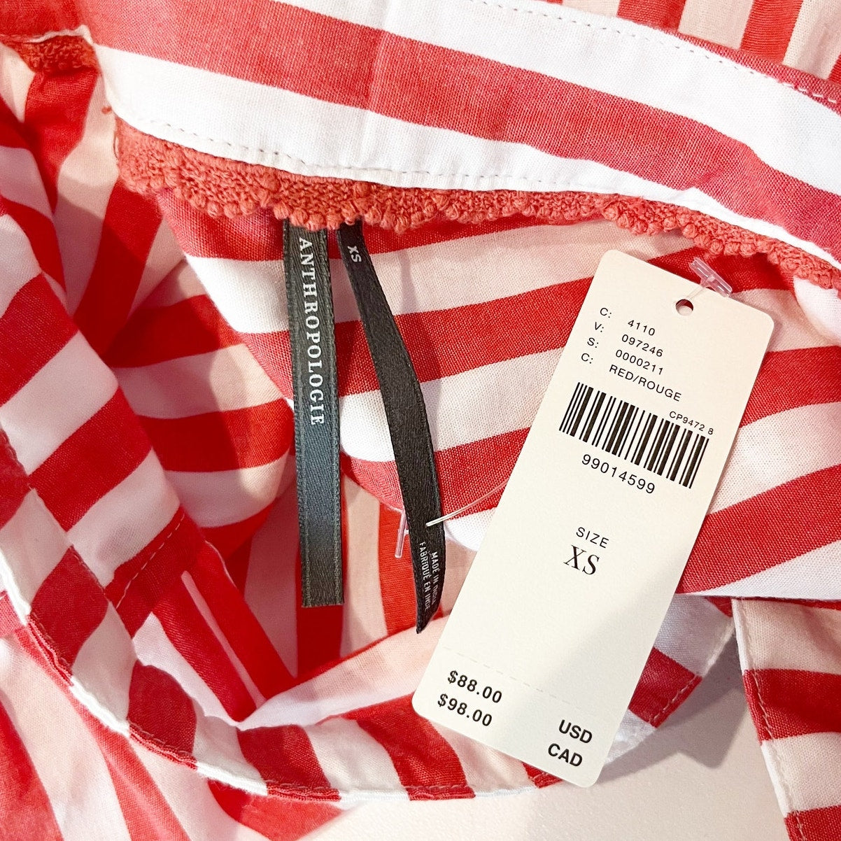 Anthropologie The Darcey Popover Poplin Cotton Swing Top Blouse Red XS