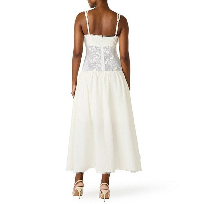 Steve Madden Enza Sleeveless Lace Trim Drop Waist Midi Dress Antique Cream 6