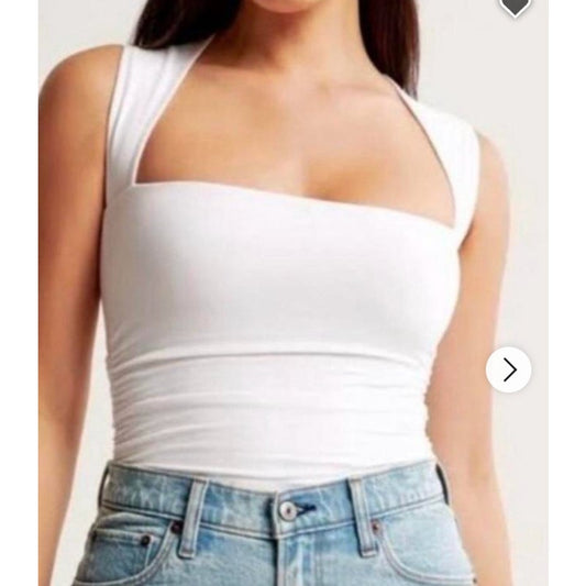 Abercrombie & Fitch AvaSquare Neck Ruched Bodysuit White Large