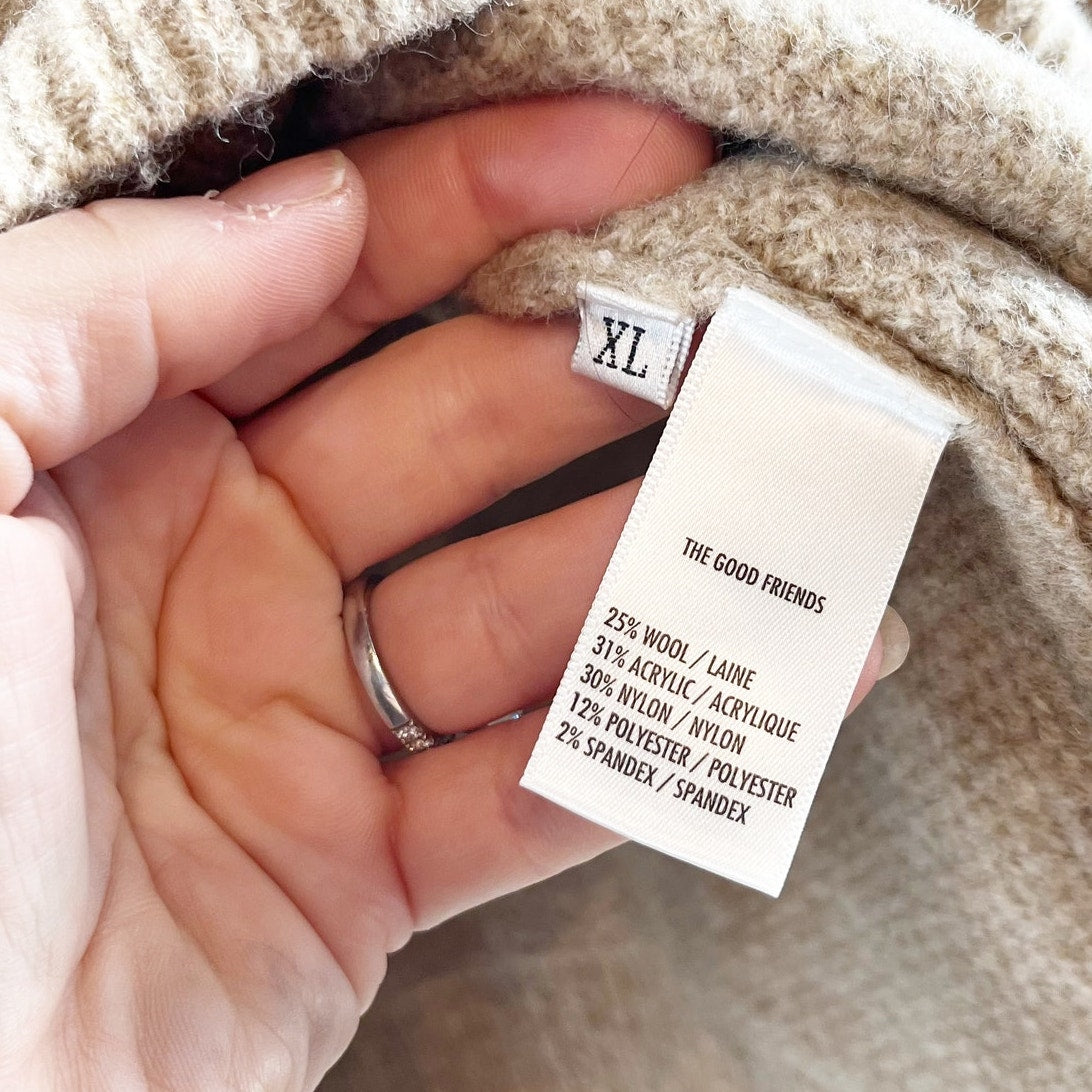 The Good Friends Pointelle Long Sleeve Knit Bow Back Sweater Tan Beige XL