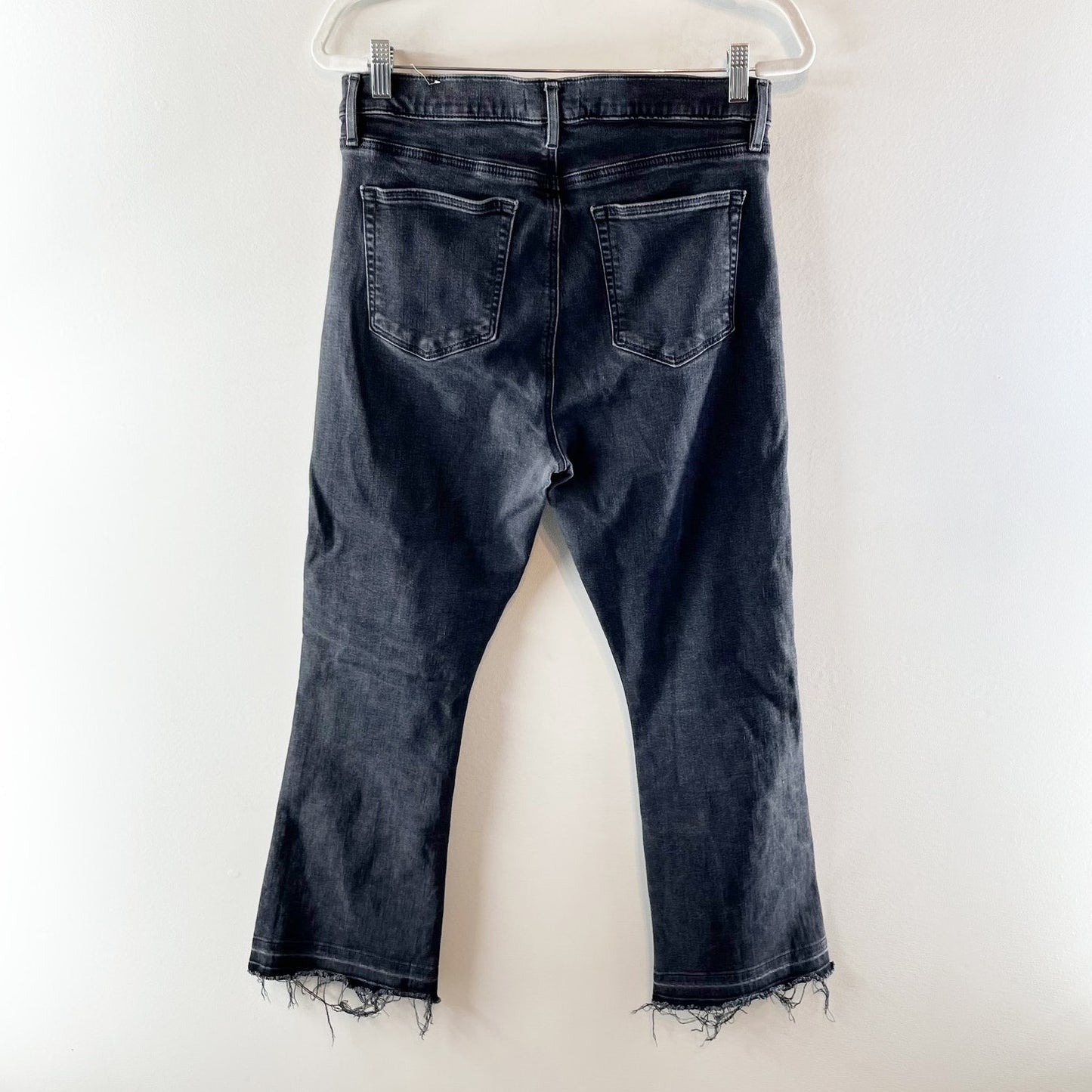 LOFT High Waist Flare Crop Raw Hem Button Fly Jeans Black 12