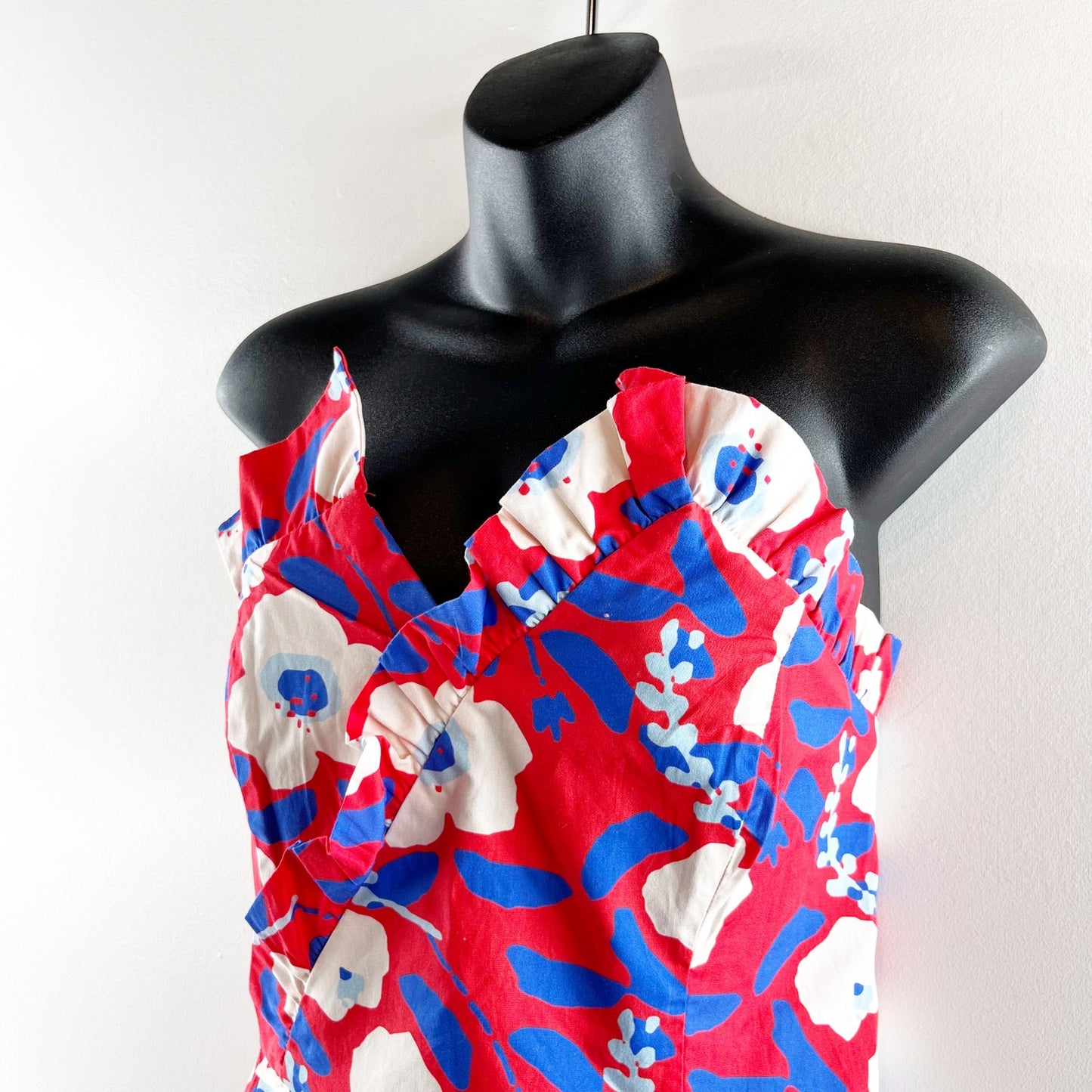 Hutch by Anthropologie Floral Printed Strapless Ruffle Top Red/White/Blue 10