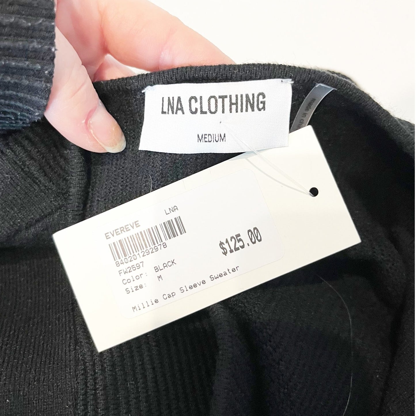 Evereve LNA Millie Cap Sleeve Sweetheart Neck Sweater Top Black Medium
