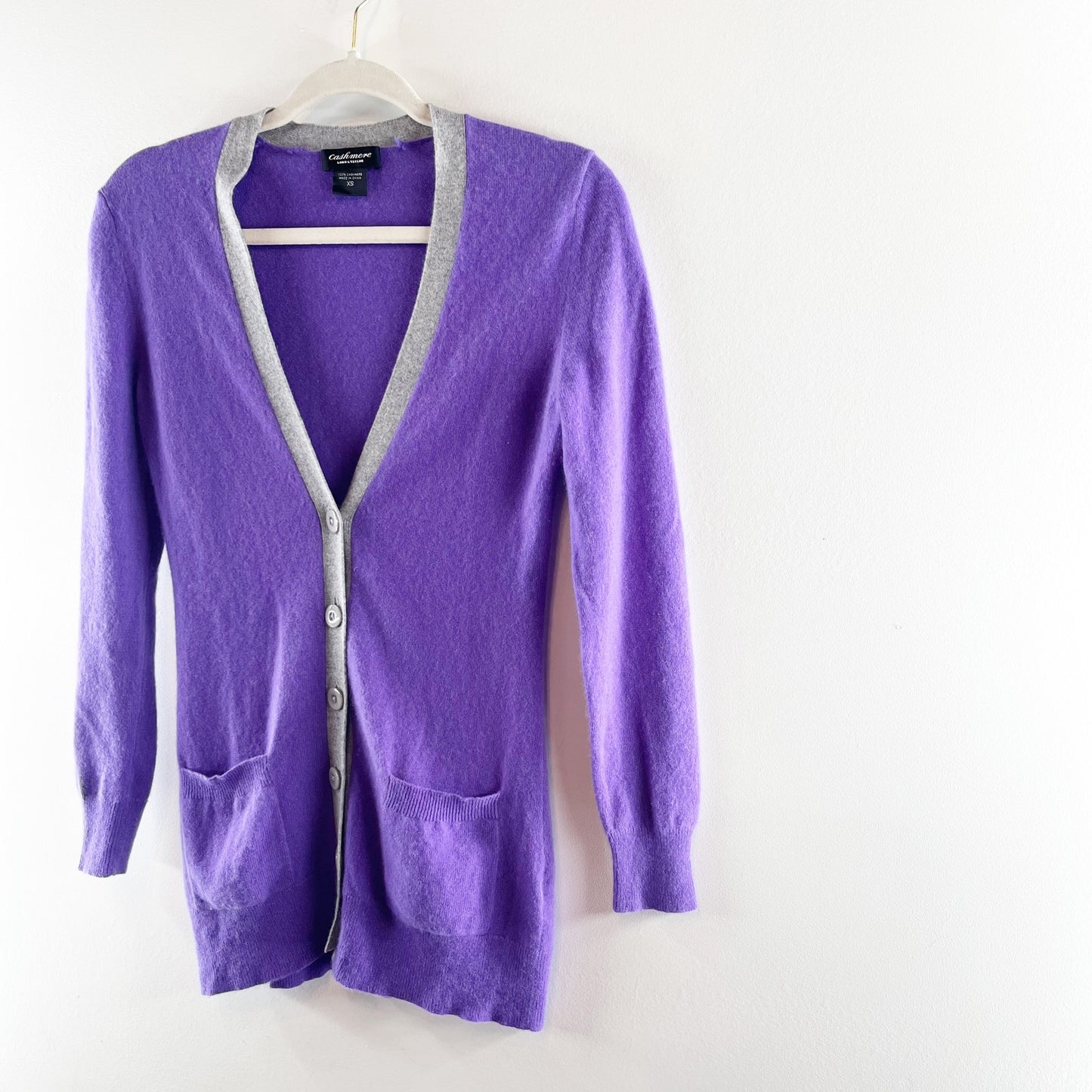 Lord & Taylor 100% Cashmere Long Sleeve Button Front Cardigan Sweater Purple XS