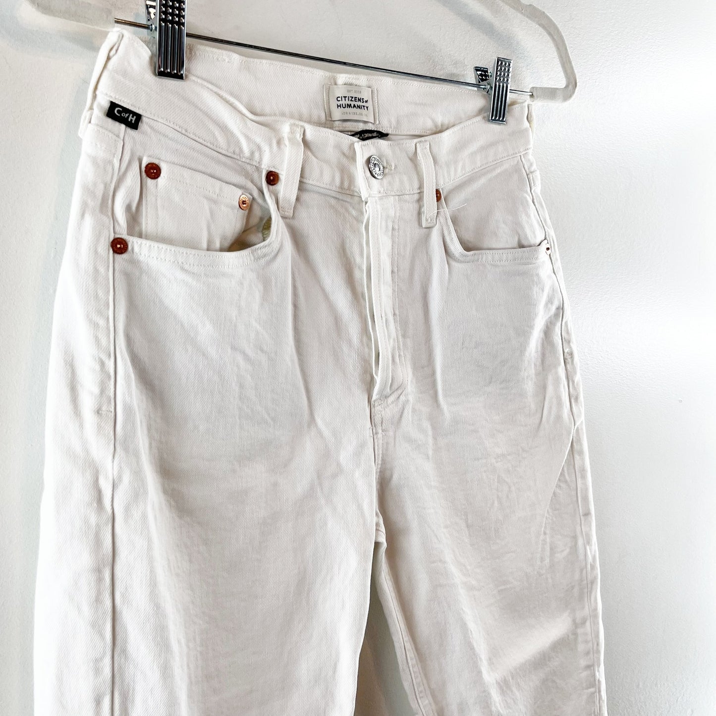 Citizens of Humanity High Rise Cropped Isola Boot Cut Jeans White 25