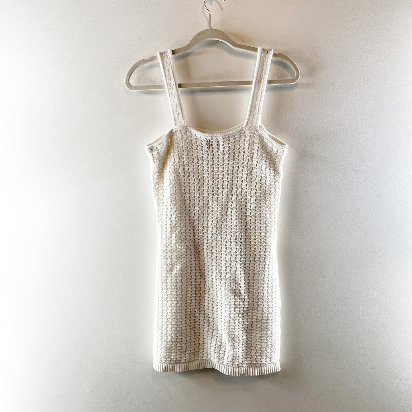GAP Sleeveless Square Neck Cotton Crochet Mini Dress Ivory White Small