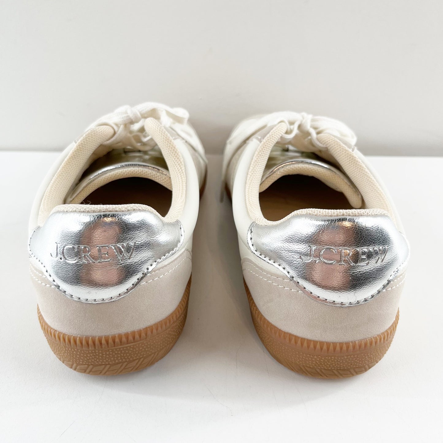 J. Crew Faux Suede Leather Low Top Field Sneakers Metallic Multi Cream Gray 8