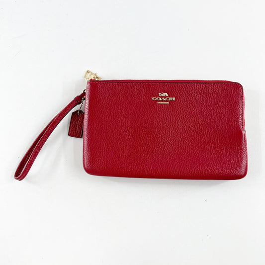 Coach Pebbled Leather Double Zip Around Wallet Wristlet Red