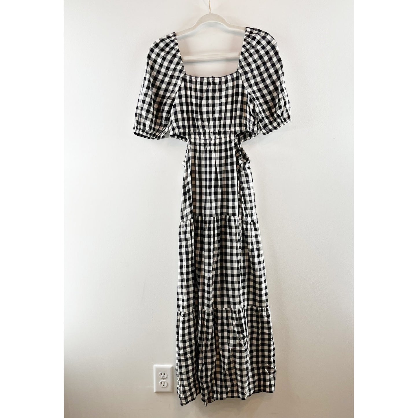 The Drop Anaya Square Neck Cut-Out Tiered Maxi Dress Gingham Black White Small