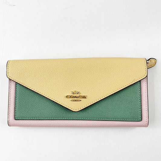 Coach Slim Envelope Wallet Colorblock Pink Green Yellow