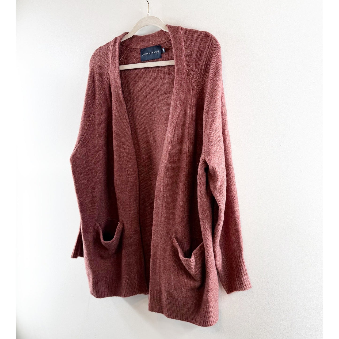 Calvin Klein Open Long Sleeve Cardigan Sweater Maroon Red XL